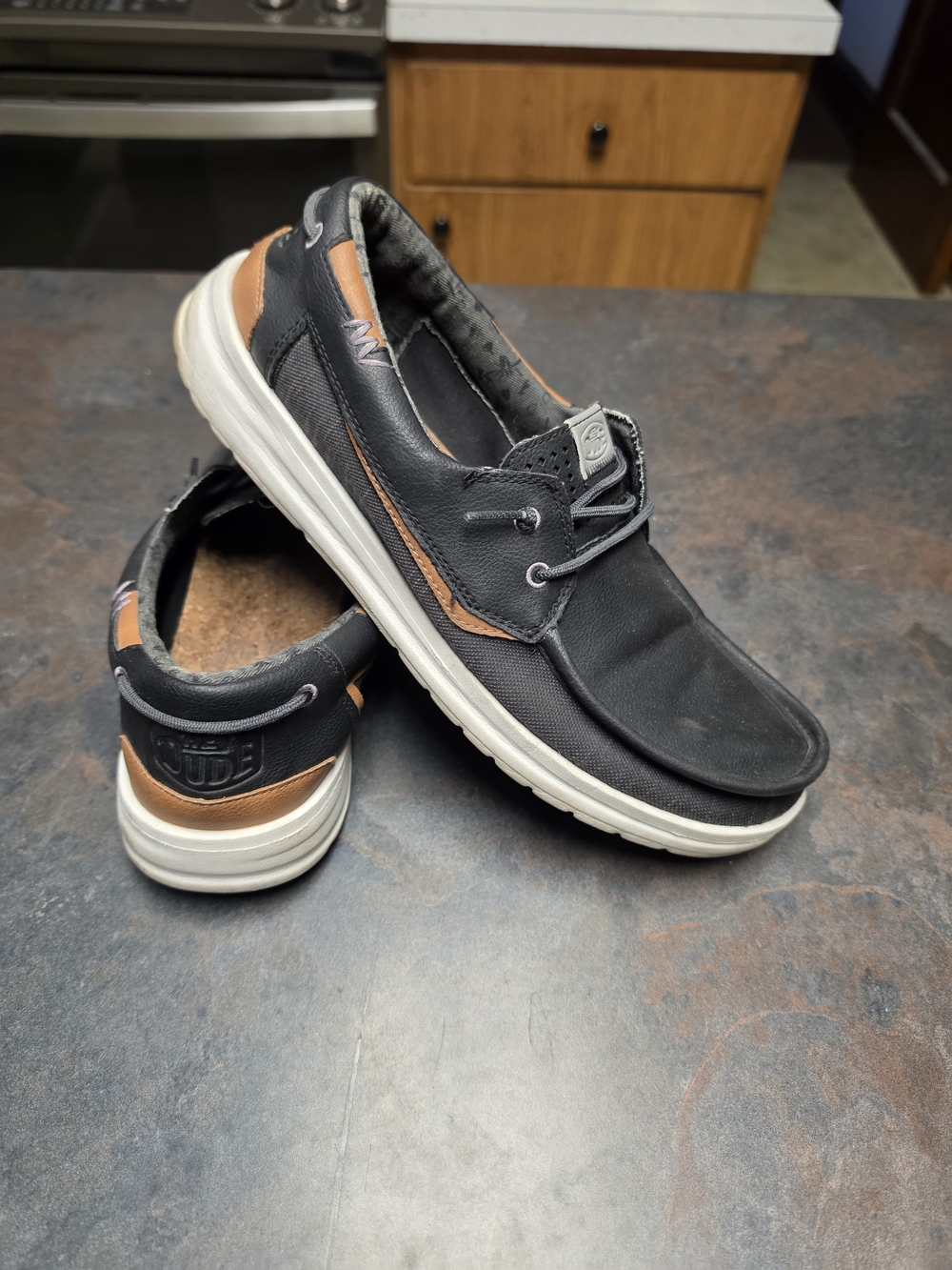 Men's Hey Dude Welsh Grip Heathered Mesh Black Boat Shoes - Picture 7 of 11